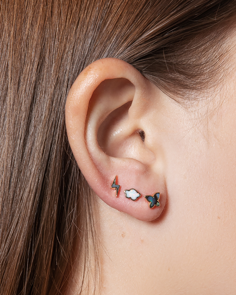 lightning bolt stud earring with abalone