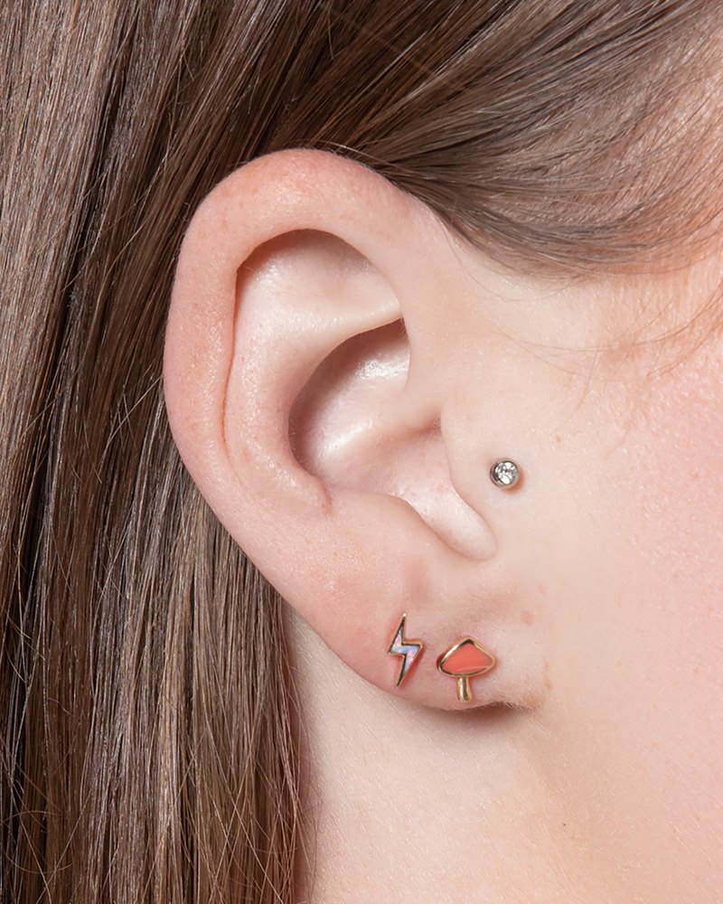 mushroom stud earring with pink opal
