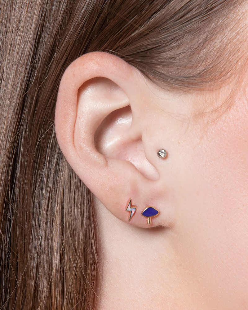 mushroom stud earring with lapis lazuli