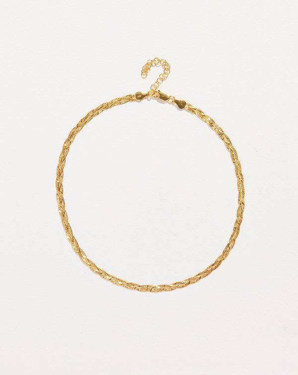 gold plate braided herringbone chain necklace