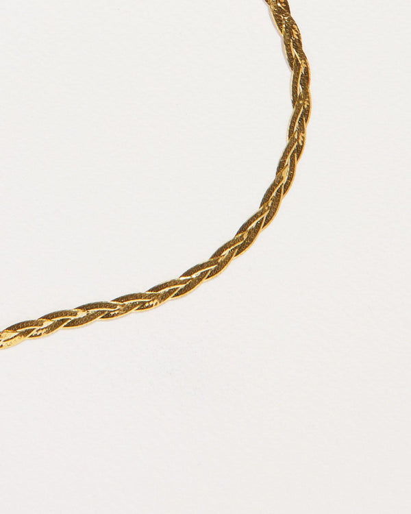 gold plate herringbone braided thin chain necklace