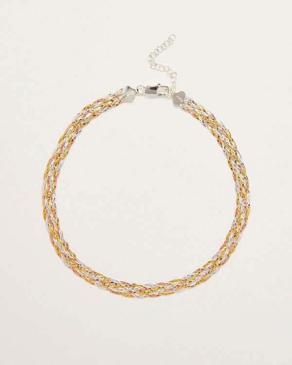 tricolor thick braided chain necklace