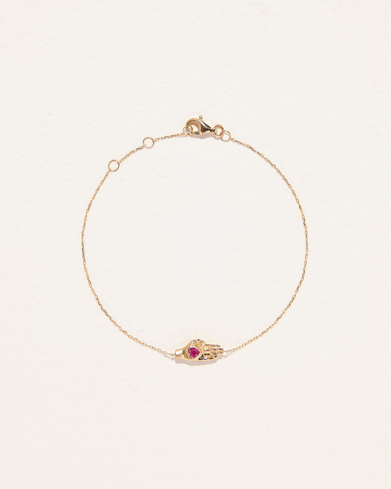 ruby heart in hand chain bracelet