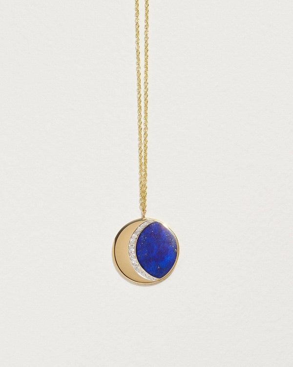 lapis moon phase necklace with diamonds