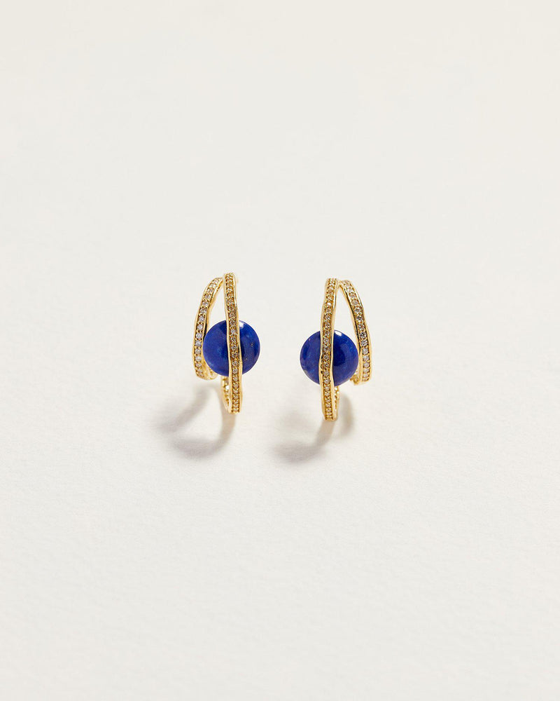 lapis hoop earrings with diamonds