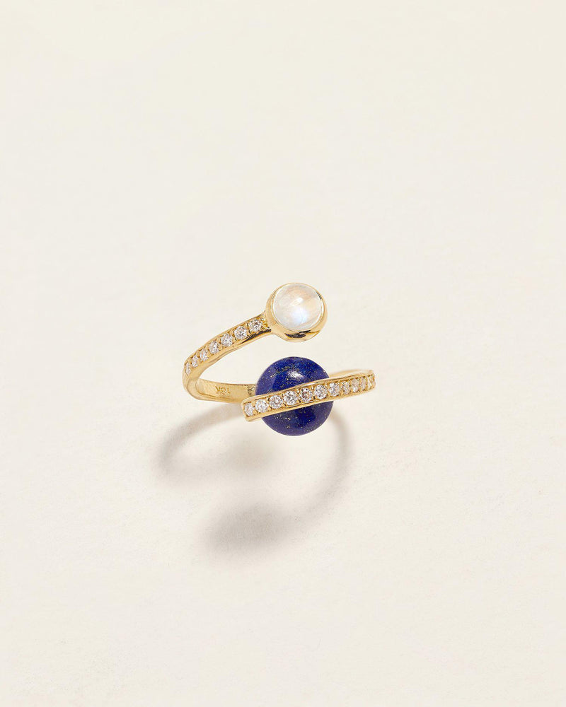 lapis comet ring with moonstone