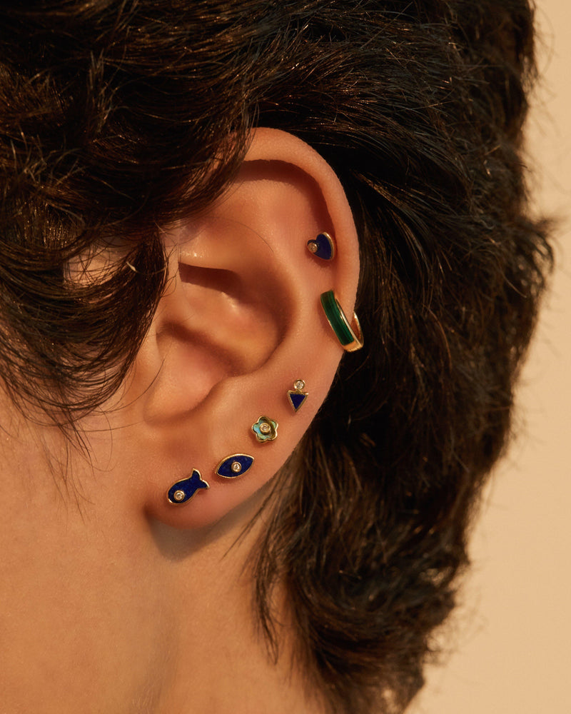 lapis stud earrings on the model