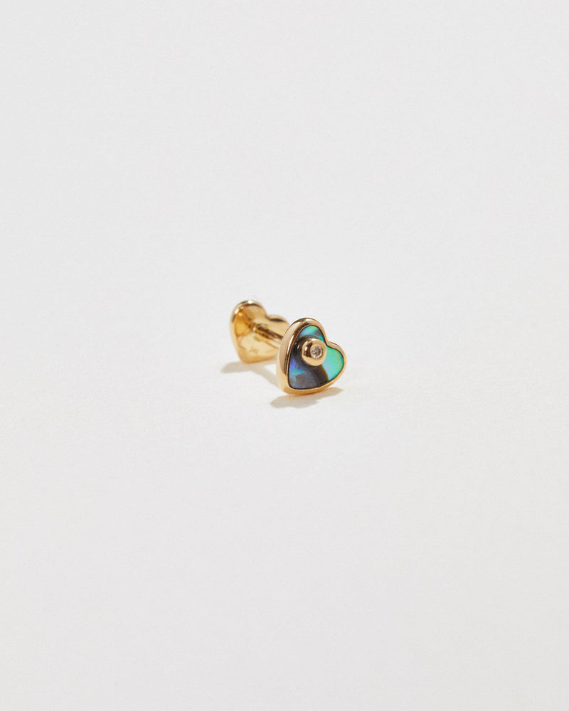 heart stud earring with diamond and abalone