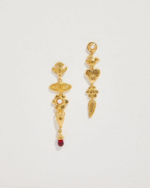 clara earrings with ruby glass droplet