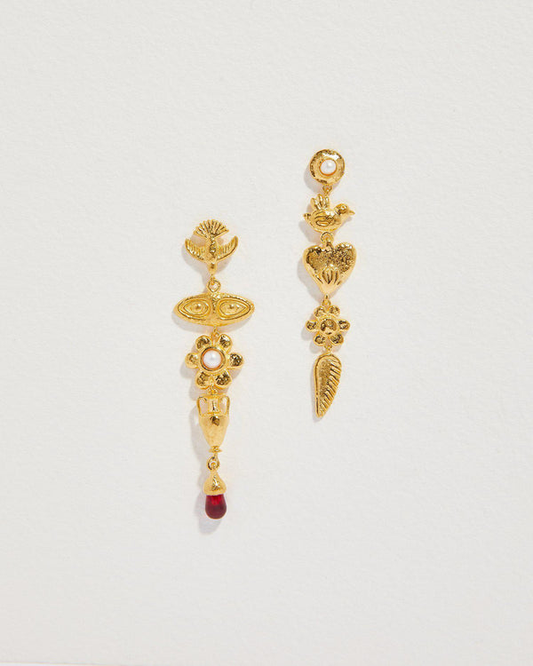 clara earrings with ruby glass droplet