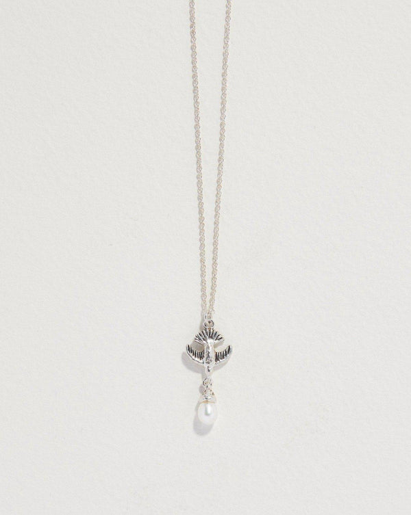 silver necklace with baroque pearl droplet