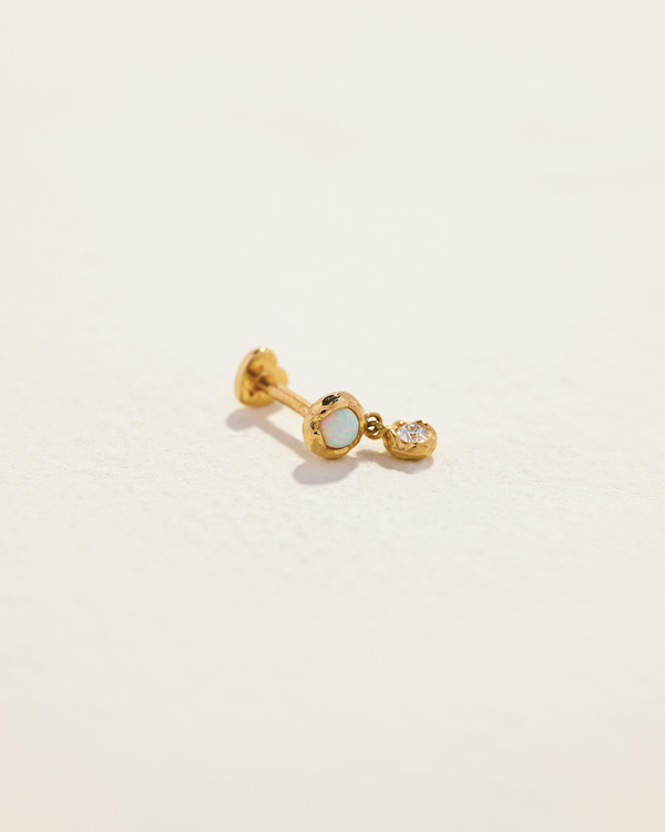 molten drop stud earring with diamond and opal stones