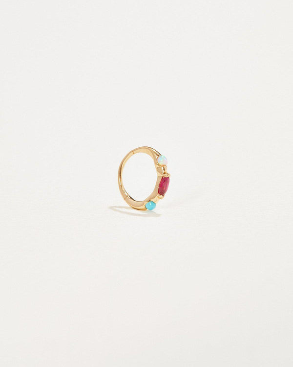 8mm multi stone huggie piercing with ruby, opal, turquoise