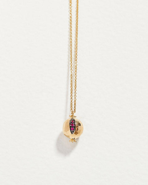 gold pomegranate necklace with ruby
