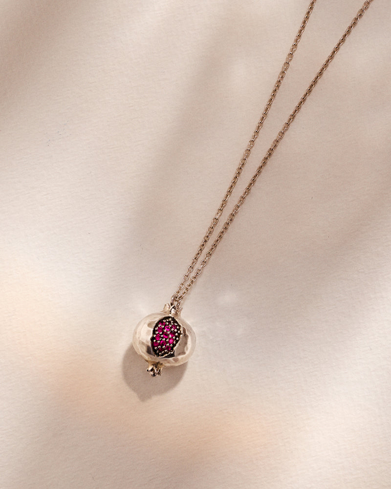 silver ruby pomegranate pendant necklace