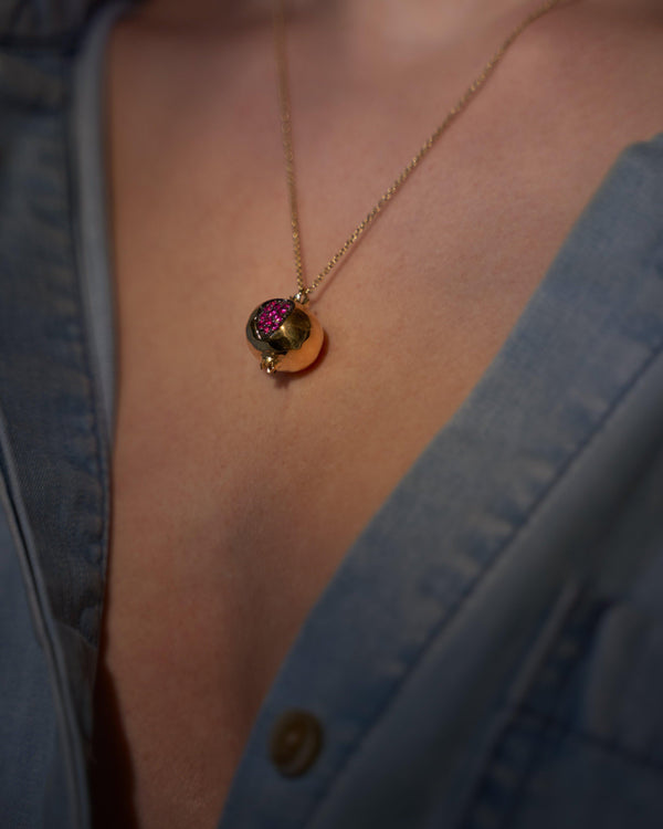 18k yellow gold pomegranate necklace with ruby