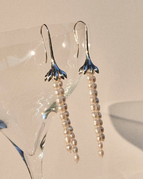 Anemone Pearl Earrings, Gold Pearl Drop Earrings - Pamela Love