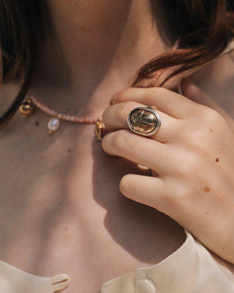 scarab ring on models hand