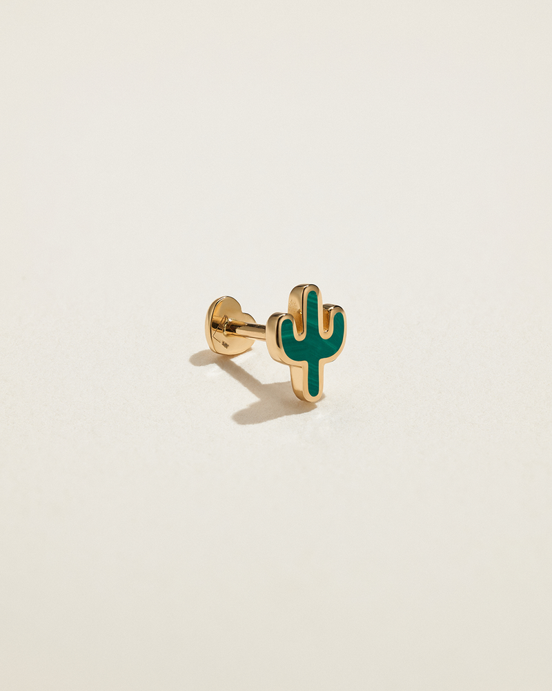 cactus stud earring with malachite inlay