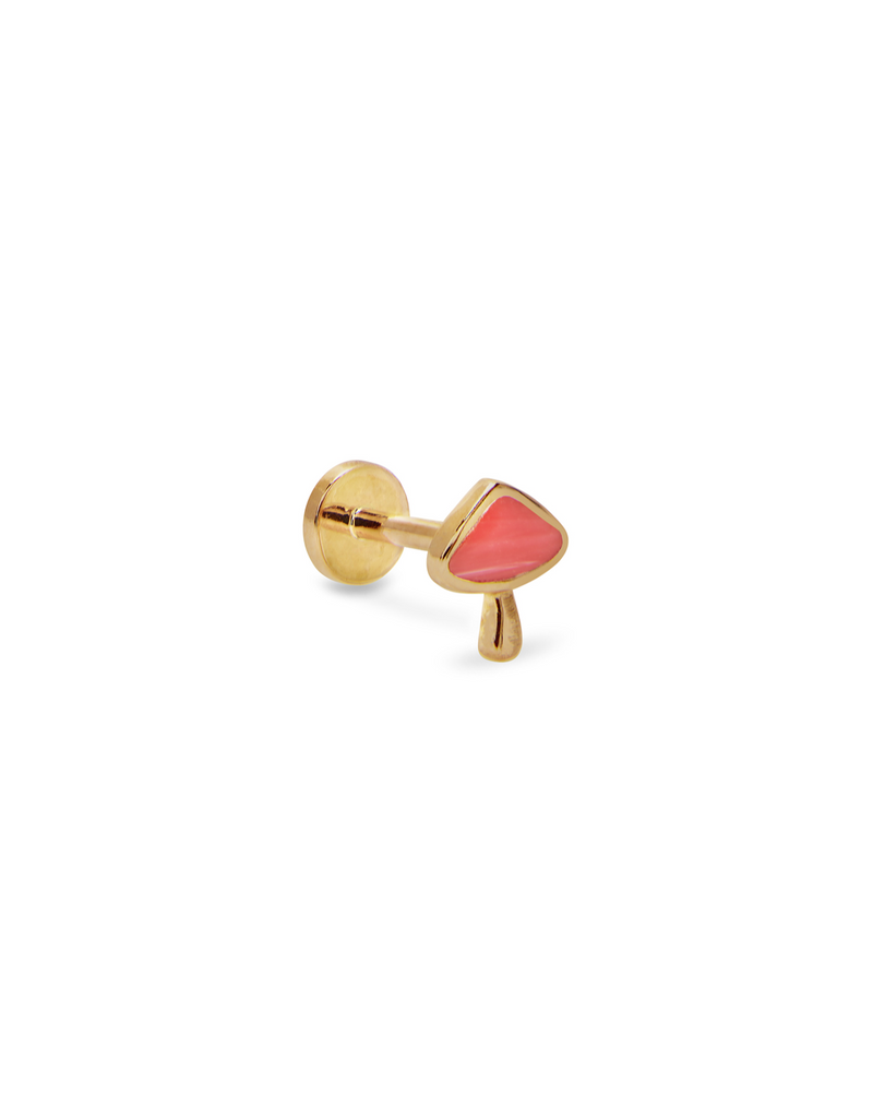 mushroom stud piercing with pink opal inlay
