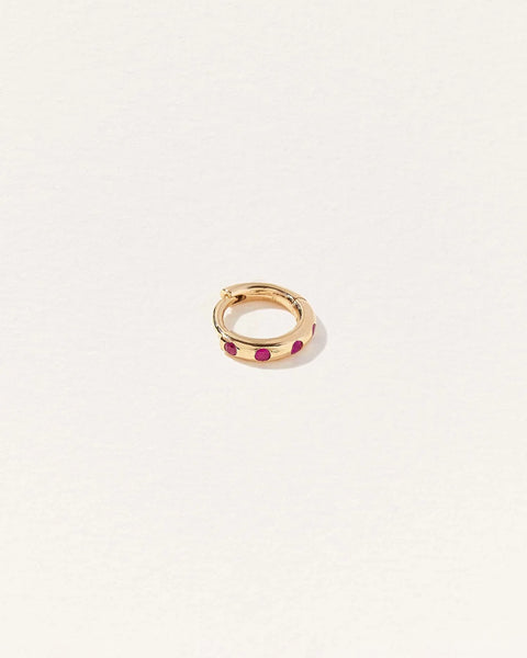 6mm Dot Huggie by Pamela Love – Piercing in #product_material# (#product_color#).  6mm-dot-huggie-gold-ruby-red