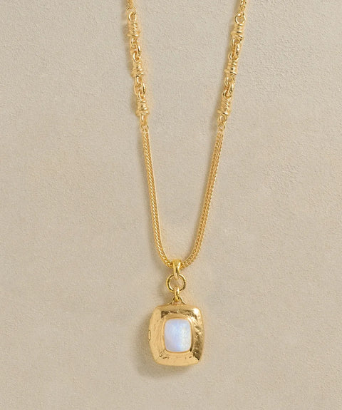 Alexis Locket by Pamela Love – Necklaces in #product_material# (#product_color#).  alexis-locket-brass-rainbow-moonstone-white