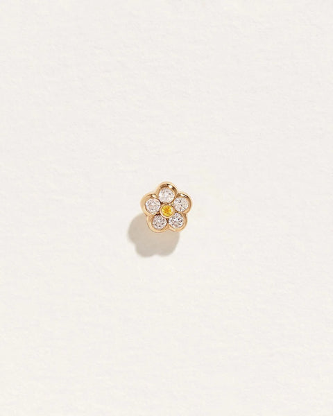 Bezel Flower Stud by Pamela Love – Piercing in #product_material# (#product_color#).  bezel-flower-stud-gold-diamond-white