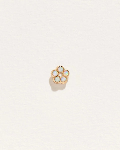 Bezel Flower Stud by Pamela Love – Piercing in #product_material# (#product_color#).  bezel-flower-stud-gold-opal-white