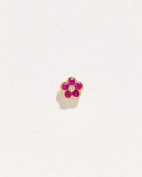 Bezel Flower Stud by Pamela Love – Piercing in #product_material# (#product_color#).  bezel-flower-stud-gold-ruby-red