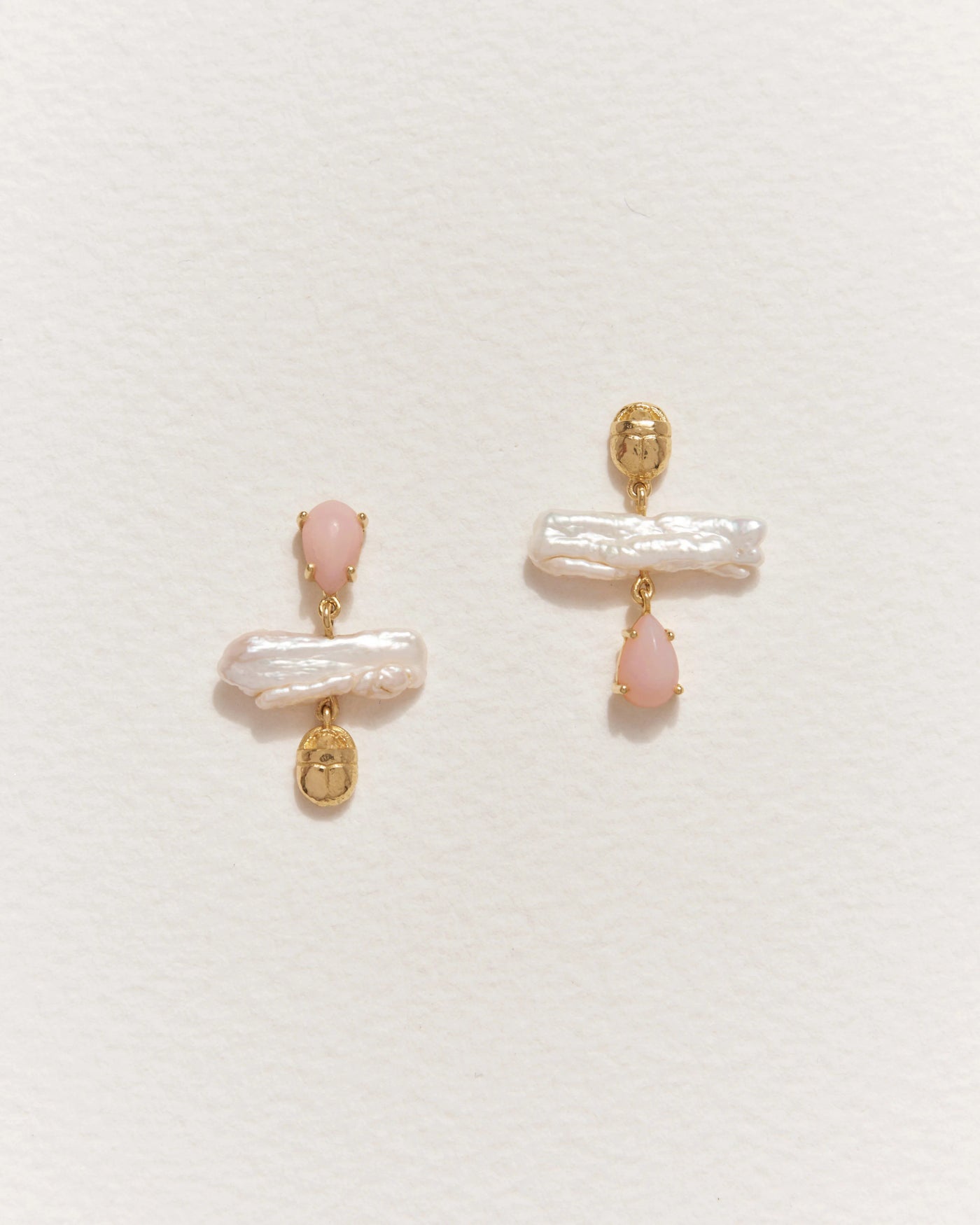 Biwa Earrings, Biwa Pearl Earrings with Pink Opal - Pamela Love