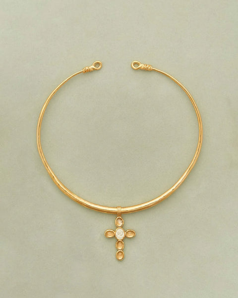 Paola Collar by Pamela Love – Necklaces in #product_material# (#product_color#).  brass-rock-crystal-white-2