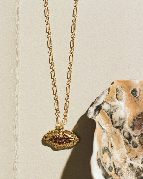 Claude Pendant by Pamela Love – Necklaces in #product_material# (#product_color#).  claude-pendant-gold-ruby-red