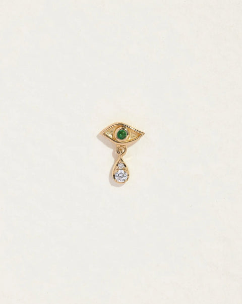 Crying Eye Stud by Pamela Love – Piercing in #product_material# (#product_color#).  crying-eye-stud-gold-emerald