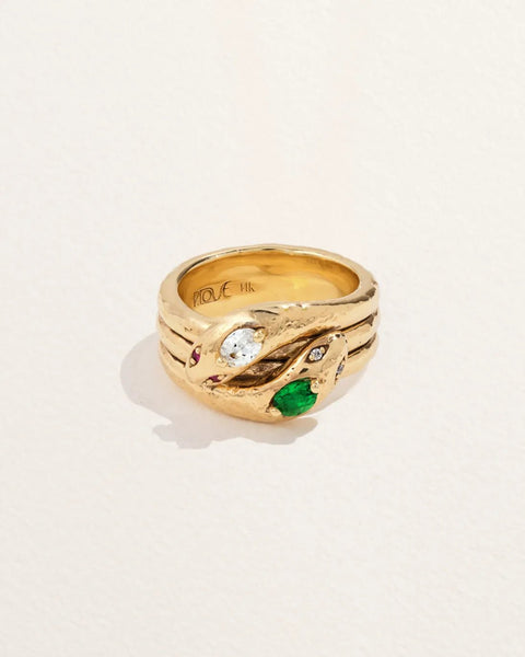 Double Serpente Ring by Pamela Love – Ring in #product_material# (#product_color#).  double-serpente-ring-gold-emerald-green