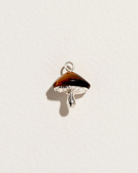 Inlay Mushroom Charm by Pamela Love – Charm in #product_material# (#product_color#).  inlay-mushroom-charm-sterling-silver-tigers-eye-brown