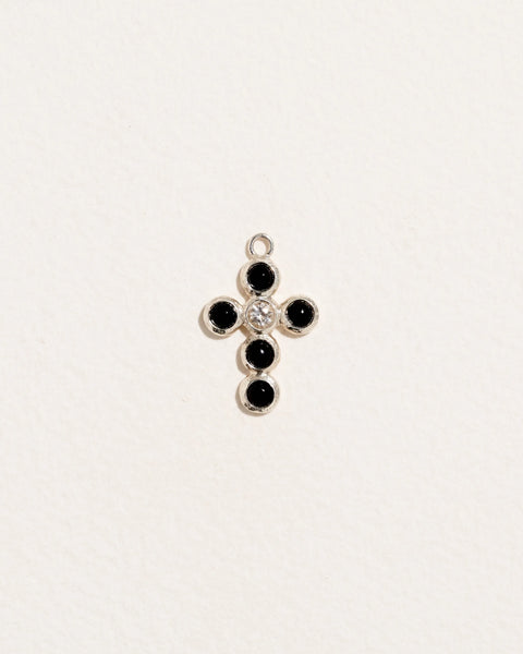 Latin Cross Charm by Pamela Love – Charm in #product_material# (#product_color#).  latin-cross-charm-sterling-silver-onyx-black