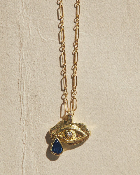 Marcel Pendant by Pamela Love – Necklaces in #product_material# (#product_color#).  marcel-pendant-gold-sapphire-blue