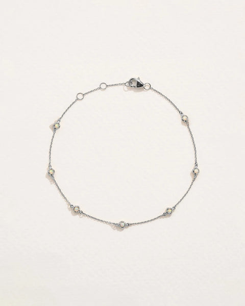 Molten Anklet by Pamela Love – Anklets in #product_material# (#product_color#).  molten-bezel-station-anklet-sterling-silver-opal-white