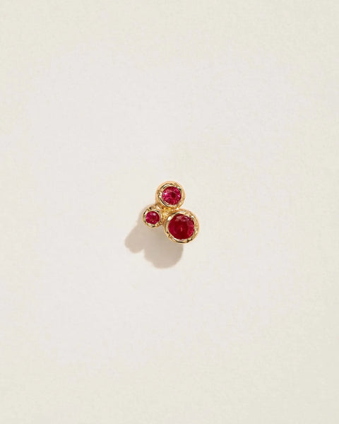 Molten Trio Stud by Pamela Love – Piercing in #product_material# (#product_color#).  molten-trio-stud-gold-ruby-red