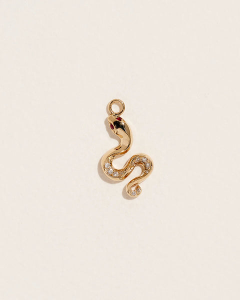 Serpente Charm by Pamela Love – Charm in #product_material# (#product_color#).  serpente-charm-gold-ruby-red
