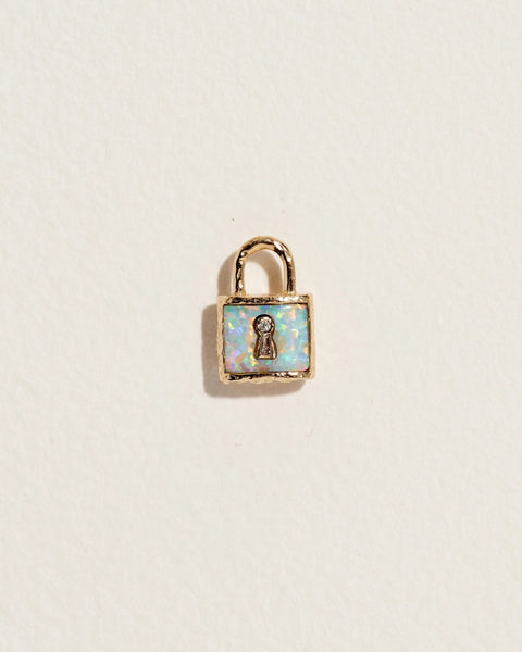 Serratura Charm by Pamela Love – Charm in #product_material# (#product_color#).  serratura-charm-gold-opal-white