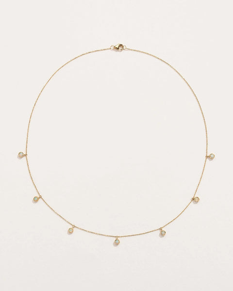 Opal Station Droplet Necklace by Pamela Love – Necklaces in #product_material# (#product_color#).  station-droplet-necklace-gold-opal-white