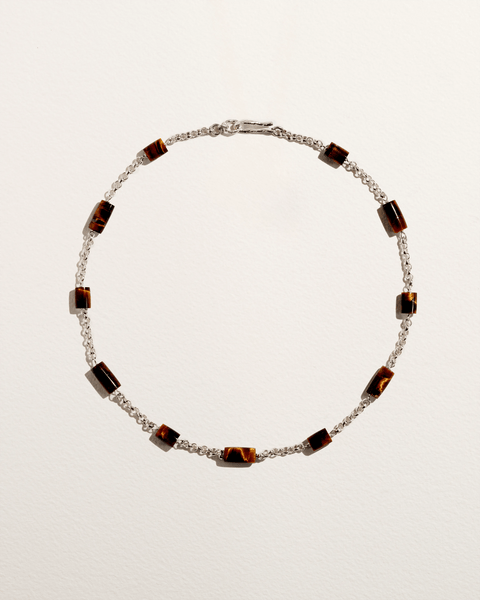 Astrid Necklace by Pamela Love – Necklaces in #product_material# (#product_color#).  the-astrid-chain-sterling-silver-tigers-eye-brown