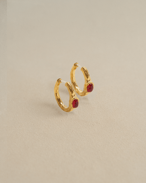 Vivianna Hoops by Pamela Love – Earrings in #product_material# (#product_color#). vivianna-hoops-brass-glass-red