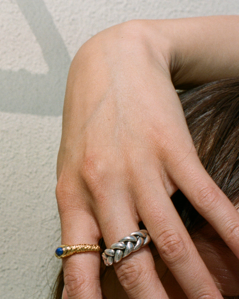 gold plate ring with lapis lazuli