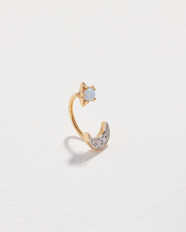 celestial gravitation hook piercing with opal and diamonds