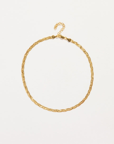 gold plate braided herringbone chain necklace