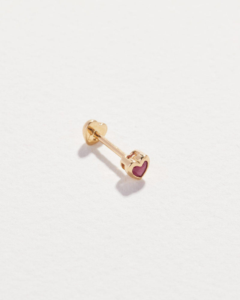 ruby heart gold stud piercing