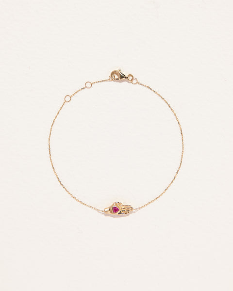 ruby heart in hand chain bracelet