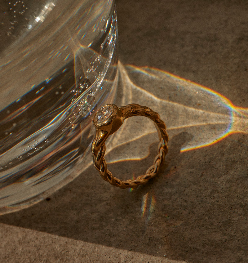 treccia yellow gold diamond engagement ring by pamela love